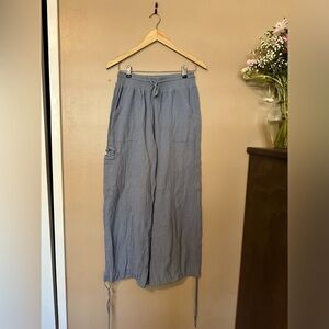 Linen/Cotton Drawstring Lounge pants cargo pocket Blue/gray SZ M
